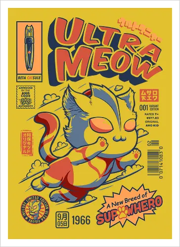 Ultrameow - ultraman, cat, katze, hero, comic - Kunstdruck