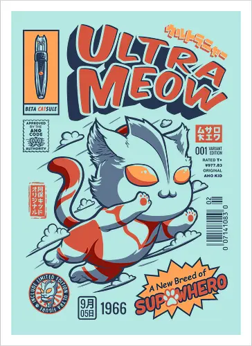 Ultrameow - ultraman, cat, katze, hero, comic - Kunstdruck