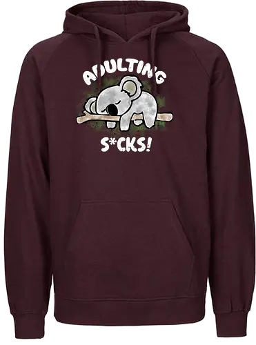 Adulting s*cks! white - lazy, koala, faul - Fairtrade Hoodie