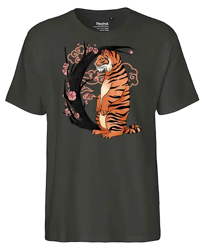 Japanese Art Moon Tree Tiger - tiger, japan, kirschblüte, Cherry tree - Fairtrade T-Shirt