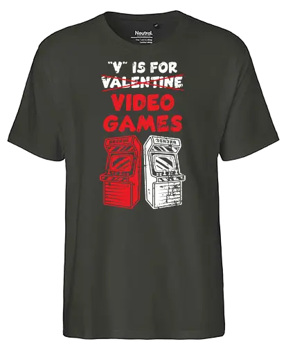 V is for Video Games - videogame, gaming, valentiConsole - Fairtrade T-Shirt
