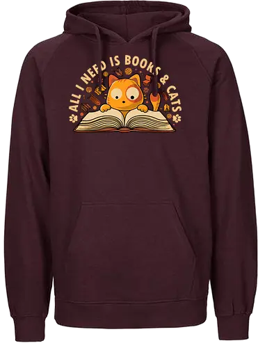 All I Need Is Cats And Books - cat, katze, books, buch, bücher - Fairtrade Hoodie