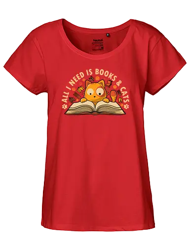 All I Need Is Cats And Books - cat, katze, books, buch, bücher - Fairtrade Girl Shirt