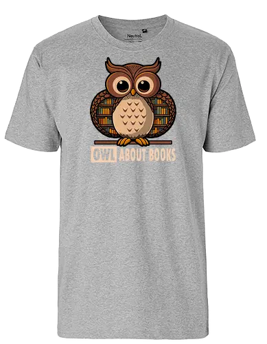 OWL About Books - cute, owl, bird - Fairtrade T-Shirt