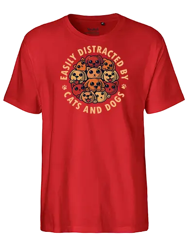 sily Distracted by Cats & Dogs - dogs, Cats - Fairtrade T-Shirt