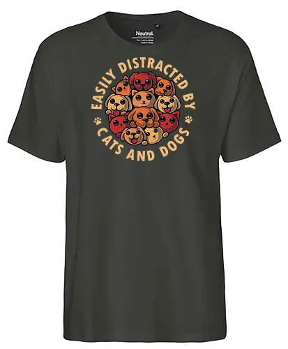 sily Distracted by Cats & Dogs - dogs, Cats - Fairtrade T-Shirt