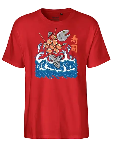Salmon Sushi in the Wave - sushi, lachs, salmon, japan - Fairtrade T-Shirt