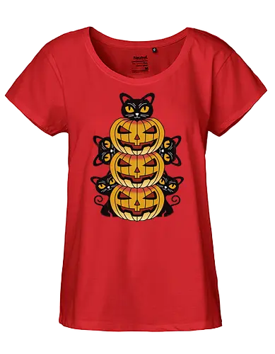 Cats and Pumpkins - cat, pumpkin, kürbis - Fairtrade Girl Shirt