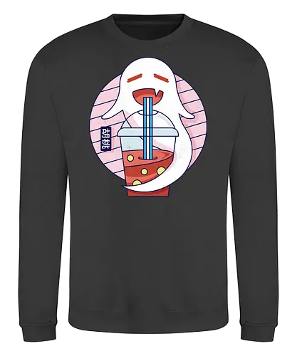 Kawaii Ghost Bubble T - ghost, drink - Sweatshirt