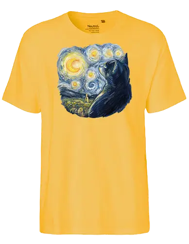 Cat in the Starry Night - moon, cat, drawing - Fairtrade T-Shirt