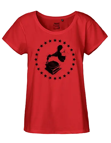 Grammophon Stencil - music, classic, vinyl, musik - Fairtrade Girl Shirt