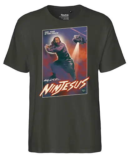 Ninjesus - Part 2 - ninja, jesus, Ninjesus, 90s, action, 80s, movie, hero, christ, jesus christ - Fairtrade T-Shirt