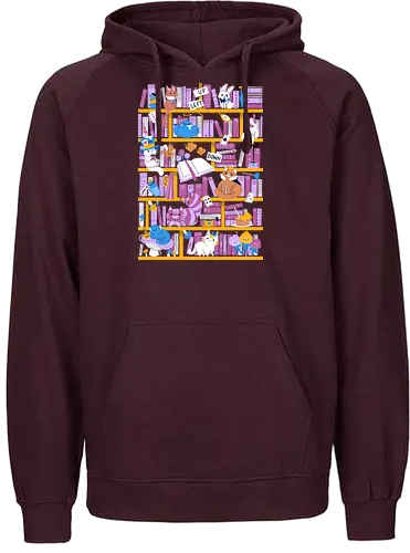 Library in Wonderland - wonderland, alice, Library, books, bücher, lesen, katze, cat - Fairtrade Hoodie