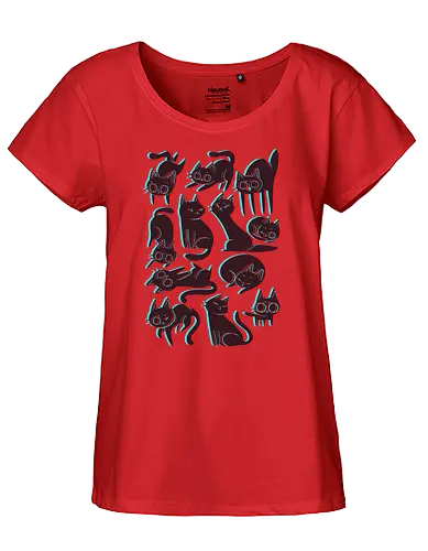 3D Cats - cat, katze, 3d, cute - Fairtrade Girl Shirt