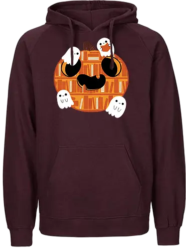 Pumpkin Library - pumpkin, kürbis, buch, bücher, geist, ghost, halloween - Fairtrade Hoodie