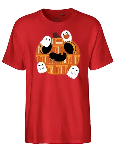 Pumpkin Library - pumpkin, kürbis, buch, bücher, geist, ghost, halloween - Fairtrade T-Shirt