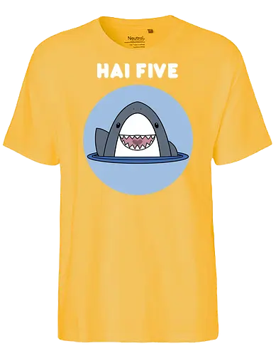 Hai Five - animal, hai, High Five, pun, German Joke - Fairtrade T-Shirt