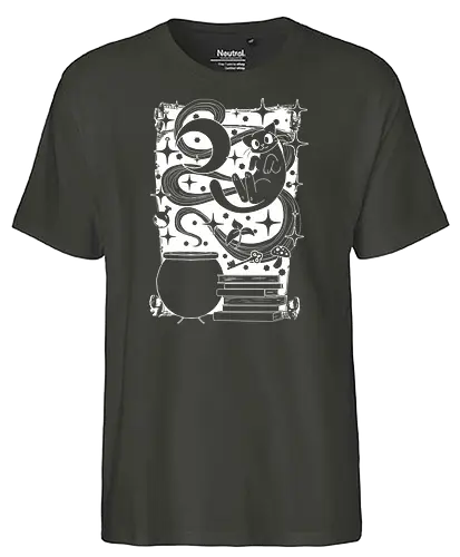 Magischer Familiar - Schwarze Katze - witch, hexe, katze, cat, familiar - Fairtrade T-Shirt