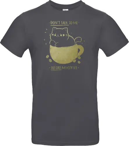 Angry cat before drinking coffee