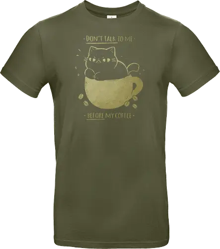 Angry cat before drinking coffee