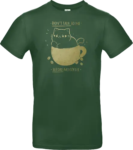 Angry cat before drinking coffee