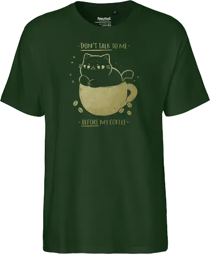 Angry cat before drinking coffee