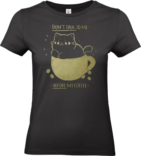 Angry cat before drinking coffee