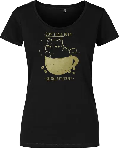 Angry cat before drinking coffee