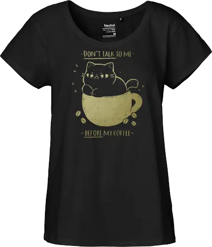 Angry cat before drinking coffee