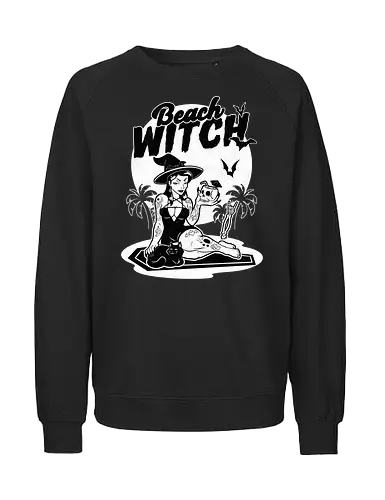 Beach witch Goth Summer - Witch, Sun, Black, Cat - Fairtrade Sweatshirt