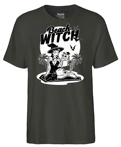 Beach witch Goth Summer - Witch, Sun, Black, Cat - Fairtrade T-Shirt
