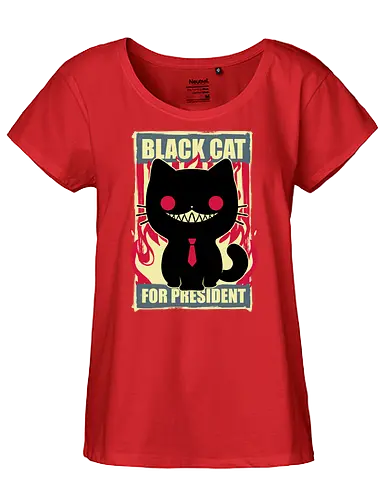 Black Cat for President - Fire, Hell, Tie, Cat, Katze - Fairtrade Girl Shirt