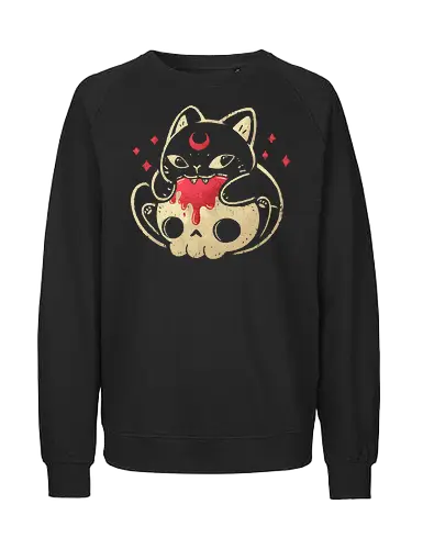 Black Skull Kitty - creepy, spoopy, cat, katze, skull, schädel - Fairtrade Sweatshirt
