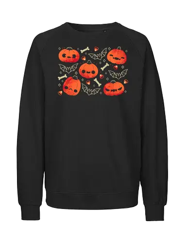 Cute Smiling Halloween Pumpkins - pumpkin, kürbis, halloween, jack-o-lantern, fledermaus, bat - Fairtrade Sweatshirt