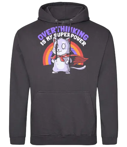 Overthinking is My Superpower - Dark - Hero, Cat, Anxiety, Nervous - Standard Hoodie