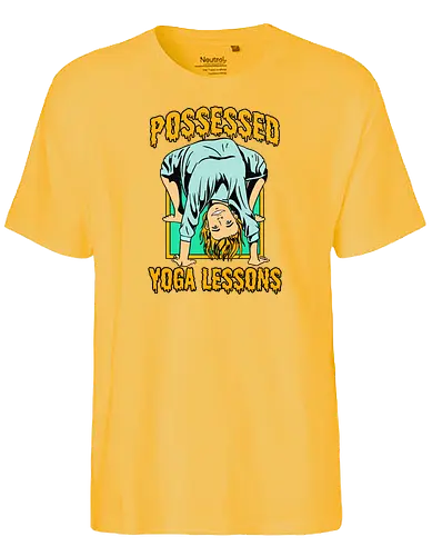 Possessed yoga lessons - halloween, costumes, pumpkin, yoga, woman, humor, possessed, trick or trt - Fairtrade T-Shirt