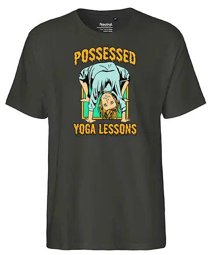 Possessed yoga lessons - halloween, costumes, pumpkin, yoga, woman, humor, possessed, trick or trt - Fairtrade T-Shirt