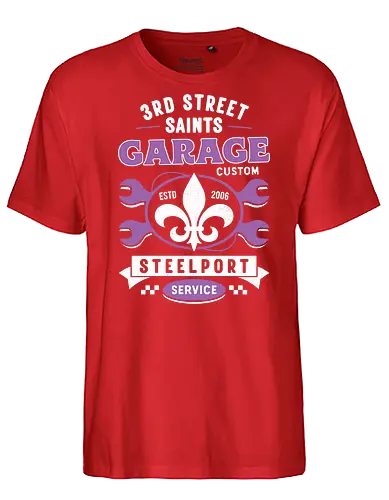 Third Street Saints Garage - saints row, johnny gat, third street saints, agents of mayhem, saints row 2, saints row 3, saints row the third, gat out of hell, saints row 4, professor genki, game, gamer, gaming, video game, playa - Fairtrade T-Shirt