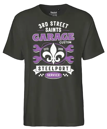 Third Street Saints Garage - saints row, johnny gat, third street saints, agents of mayhem, saints row 2, saints row 3, saints row the third, gat out of hell, saints row 4, professor genki, game, gamer, gaming, video game, playa - Fairtrade T-Shirt