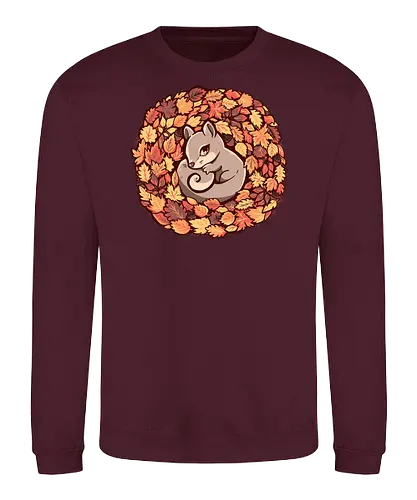 Squirrel upon Autumn Leaves - squirrel, autumn, fall, acorn, nature, cute, fall colours, grey squirrel, cute squirrel, cute animal, animals, leaves, autumn leaves - Sweatshirt