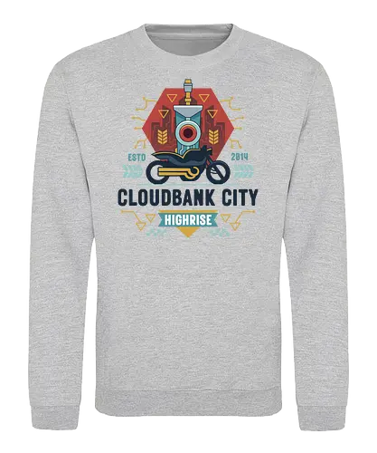 The Cloudbank City Sword - transistor, red, sword, bastion, hades 2, motor, bike, camerata, cloudbank city, motorcycle, sybil reisz, grant kendrell, royce bracket, gaming, video game - Sweatshirt