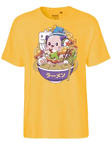 Maple World Monsters Ramen - maplestory, maplestory 2, maple story, slime, yeti, orange mushroom, kawaii, anime, chibi, nostalgia, video game, gaming, gamer, zakum helm, pink bn - Fairtrade T-Shirt