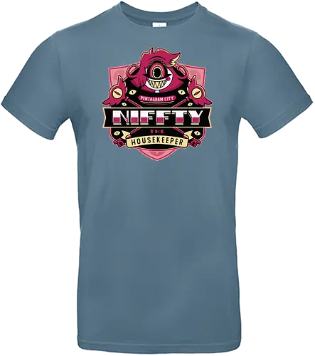 Niffty Housekeeper Emblem - Demon, niffty, alastor, charlie morningstar, vaggie, husk, demon, angel dust, vox, cartoon, cherri bomb, lucifer, helluva boss, angels, hell,  - Standard T-Shirt