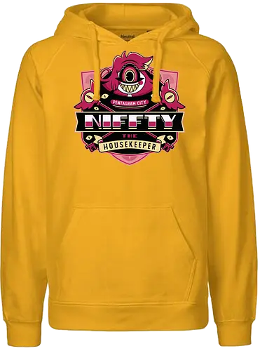 Niffty Housekeeper Emblem - Demon, niffty, alastor, charlie morningstar, vaggie, husk, demon, angel dust, vox, cartoon, cherri bomb, lucifer, helluva boss, angels, hell,  - Fairtrade Hoodie