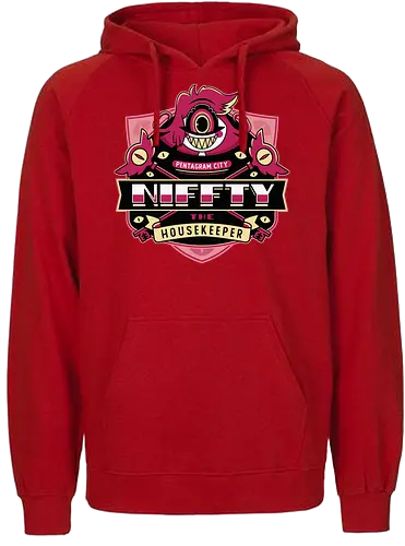 Niffty Housekeeper Emblem - Demon, niffty, alastor, charlie morningstar, vaggie, husk, demon, angel dust, vox, cartoon, cherri bomb, lucifer, helluva boss, angels, hell,  - Fairtrade Hoodie