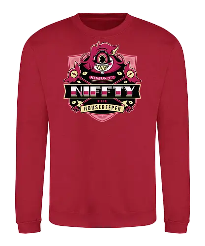 Niffty Housekeeper Emblem - Demon, niffty, alastor, charlie morningstar, vaggie, husk, demon, angel dust, vox, cartoon, cherri bomb, lucifer, helluva boss, angels, hell,  - Sweatshirt
