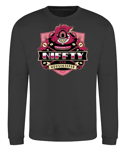 Niffty Housekeeper Emblem - Demon, niffty, alastor, charlie morningstar, vaggie, husk, demon, angel dust, vox, cartoon, cherri bomb, lucifer, helluva boss, angels, hell,  - Sweatshirt
