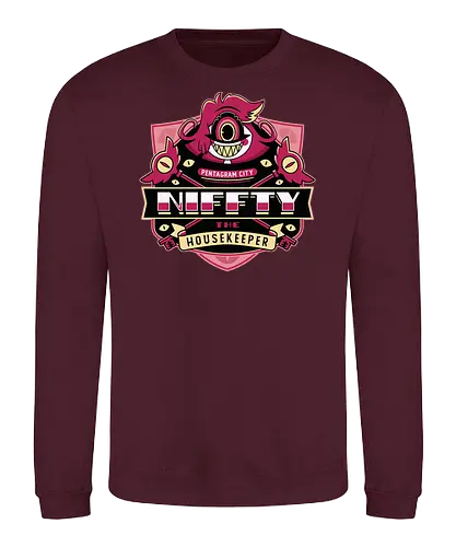 Niffty Housekeeper Emblem - Demon, niffty, alastor, charlie morningstar, vaggie, husk, demon, angel dust, vox, cartoon, cherri bomb, lucifer, helluva boss, angels, hell,  - Sweatshirt