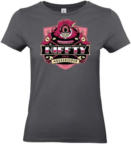 Niffty Housekeeper Emblem - Demon, niffty, alastor, charlie morningstar, vaggie, husk, demon, angel dust, vox, cartoon, cherri bomb, lucifer, helluva boss, angels, hell,  - Standard T-Shirt (Frauen)