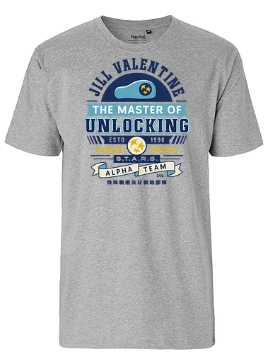 Jill Master Of Unlocking Emblem - Horror, jill valentine, leon s kennedy, Horror 4, jill sandwich, biohazard, umbrella corporation, raccoon city, albert wesker, chris redfield, hound wolf squad, Horror 5, stars - Fairtrade T-Shirt